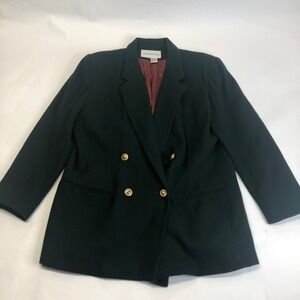 Fundamental Things 100% Wool Blazer Double Breasted Gold Buttons Green Jacket 14